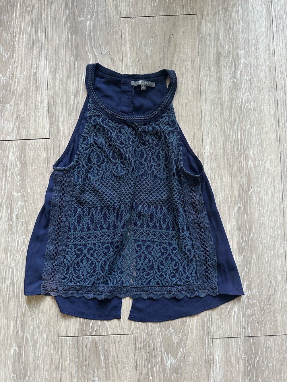 Miss Me Navy Lace Open Back Tank